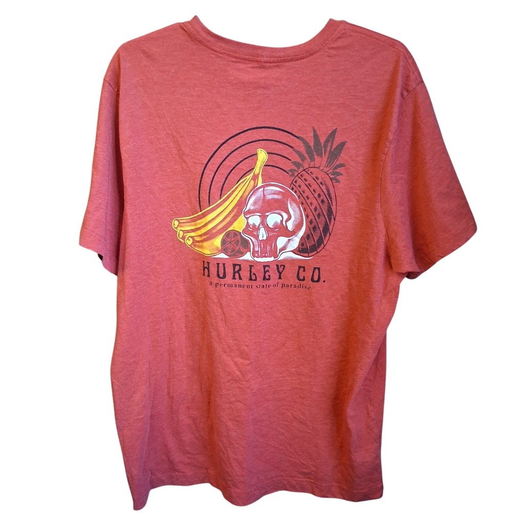 Hurley CO. Red XL Graphic Tee Cotton Poly Blend GUC Skull Surf